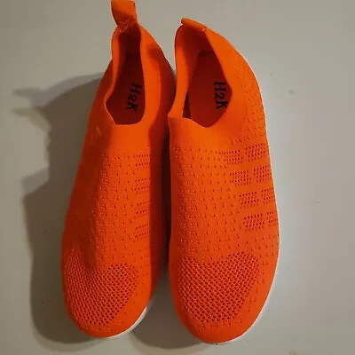 H2K Womens Orange Stretchy Knit Mesh Pull On Casual Sneaker Shoe Size 11m • $10