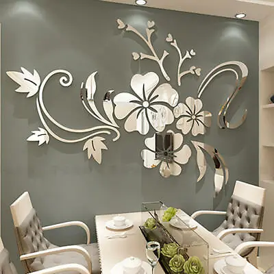 Fashion Flower 3D Mirror Wall Stickers Removable Decal Art Mural Home Decor • $15.19