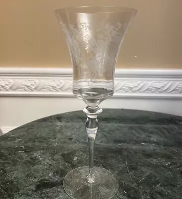 Vintage Etched Floral Scroll Paneled Stemware 9 1/2  Tall Wine Glass • $22