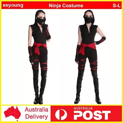 Adults Ninja Samurai Assassin Warrior Costume Deadly Spirit Black Halloween Suit • $33.59