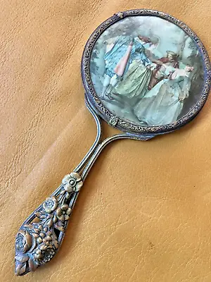 Vintage French Gilt Beveled Magnifying Hand Mirror • $29.48