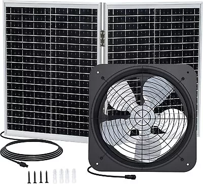 50W Solar Attic Fan Kit 14  DC Fan With 25W Motor For Roof Vent Or Chicken Coop • $79.99