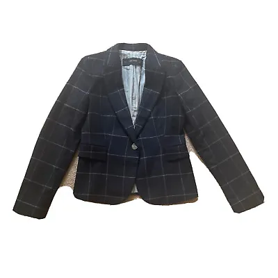 Zara Elbow Patch Blazer Jacket S Grey Black Check Wool Smart UK 8-10 Autumn • £30