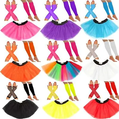 Neon 80's Fancy Dress Costume Tutu Skirt Set Leg Warmers Fishnet Gloves Hen Rave • £7.49