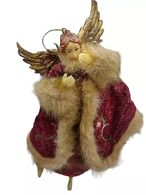 Vintage Plaid Faux Fur Coat Plastic Angel Christmas Holiday Ornament 7.5  • $8.50