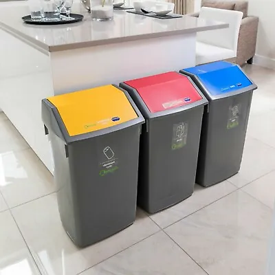 Addis Set Of 3 Recycling 60L Waste Utility Commercial Office Bins 505576ebay • £41.99