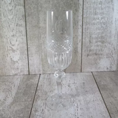 Fostotria Clear Glass Diamond Stemmed 24% Lead Cystal Wine Glass 8.5  Monogram D • $17