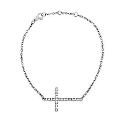 QVC Steel By Design Stainless Adj Crystal Horizontal Cross Adjustable Bracelet • $21.59