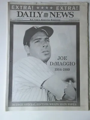 JOE DiMAGGIO DIES The New York Daily News March 8 1999 Newspaper YANKEES • $17.99