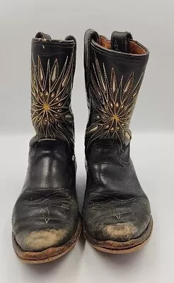 Vintage ACME Leather Child's Western Cowboy Boots Black Starburst 9D • $43.20