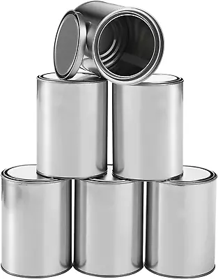 6 Pack Metal Quart Paint Cans With Lids Empty Unlined Paint Buckets • $41.99