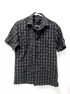 Van Heusen Mens Shirt S Black Grey Plaid Short Sleeve Button Collared • $7.99