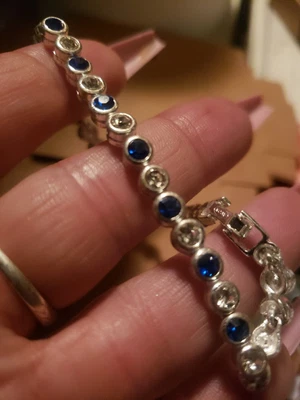 $11.10 • Buy Woman's Tennis Bracelet Blue Sapphire Lab Created Stones Silver Alloy Metals...
