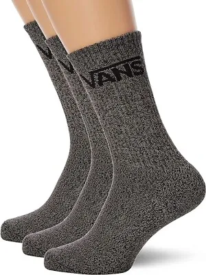 Vans Off The Wall Men's Classic Crew 3 Pack Socks - Black Heather • £17.95