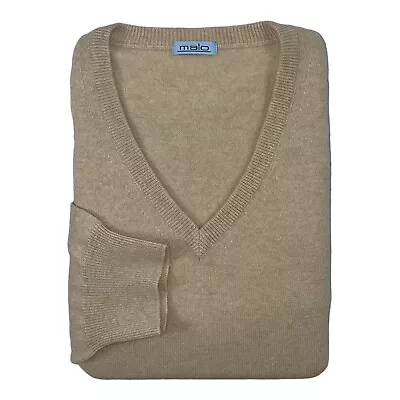 Malo Pure Cashmere Light Brown Mens V Neck Sweater Size 56 Flaw  • $67.99