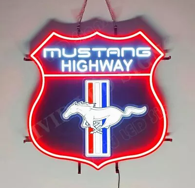 Mustang Highway Shield 24 X24  Vivid LED Neon Sign Light Lamp With Dimmer • $249.99