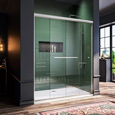 ELEGANT 60 X72'' Shower Door Semi-Frameless Bypass Double Sliding Brushed Nickel • $404.99