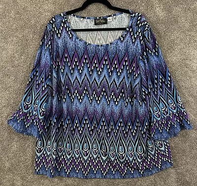 Bob Mackie Top Womens 2X Multicolor Teardrops Wearable Art Pullover Blouse • $24.99