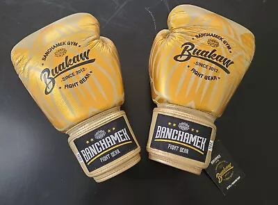 Buakaw Boxing Muay Thai Kickboxing Gloves (BGL-GL3) - Genuine Leather - Gold • $125