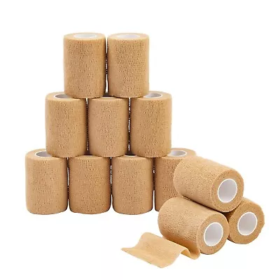 12-Rolls Tan Self Adhesive Bandage Wrap Vet Tape Medical Tape (3 In X 5 Yds) • $14.99