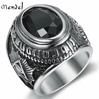 MENDEL Mens Satanic Illuminati Masonic Black Onyx Ring Stainless Steel Size 7-14 • $11.99