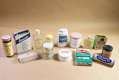 14 Pc Lot Vintage 50s 60s Medicine Cabinet Contents Bottles Jars Apothecary • $100
