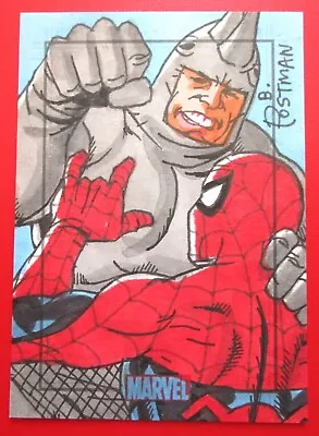 Marvel Heroes & Villains SPIDERMAN & RHINO COLOR SKETCH Card Postman Rittenhouse • $49.95