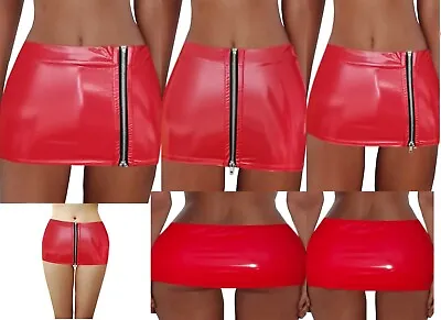 £7.99 • Buy New Women Mix Length Red Vinyl Wet Look Full  Zip Sexy Micro Mini Skirt 