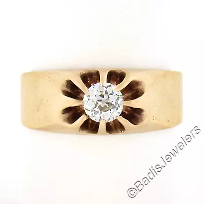 Unisex Antique Victorian 14K Gold 0.43ct European Diamond Belcher Solitaire Ring • $1480