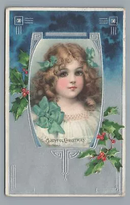 A Joyful CHRISTMAS Pretty Girl Curly Hair Holly Vintage 1908 Postcard • $4.99