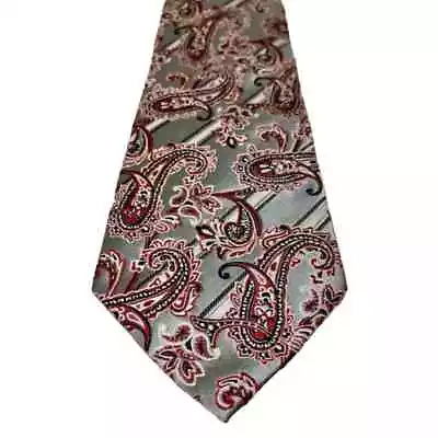 Verse 9 100% Silk Styled In Italy Silver Red Black Paisley Men's Neck Tie • $17.95