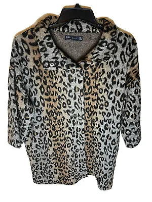 $44.99 • Buy Zara Womens Size LG Leopard Print Wool Blend Coat Snap Close 3/4 Sleeve