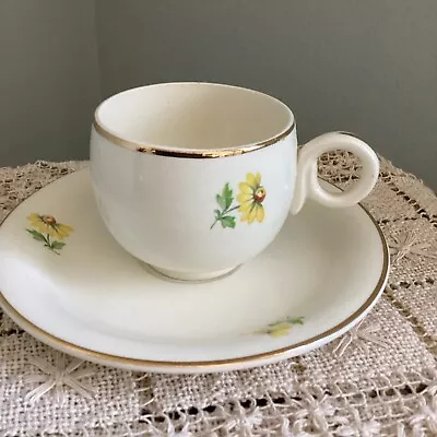 Vintage Homer Laughlin Demitasse Cup Saucer Yellow Daisies Gold Trim USA • $9.99