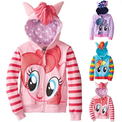 Kids Girls My Little Pony Hoodie Wings Jacket Twilight Rainbow Dash Sweater New • £15.99