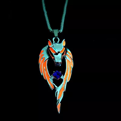 Retro Silver Plating Orange Luminous Wolf Head Pendant Necklace For Men Jewelry • $0.12