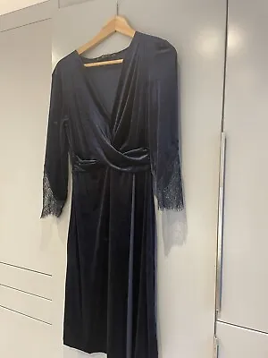 Blue Velvet And Lace Zara Wrap Dress EUR L Size 14/ 16 • £20