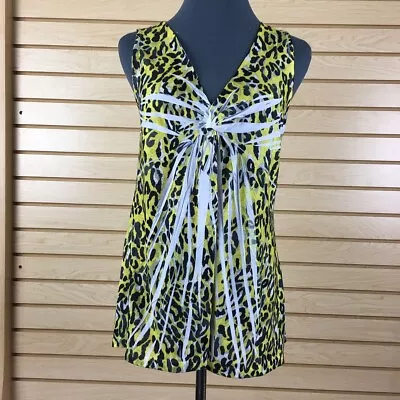 NWT Miss Tina Cut Out Tank Top Women M Yellow Animal Print Polyester Pullover • $8.70