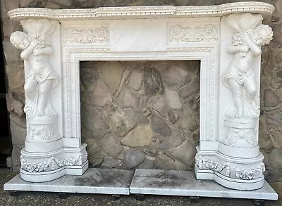 Monumental Hand Carved Carrera Marble Country French Louis XV  Fireplace Mantel • $9000