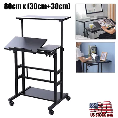 Mobile Standing Desk  Wheel Sit Stand Up Computer Workstation Table US • $60