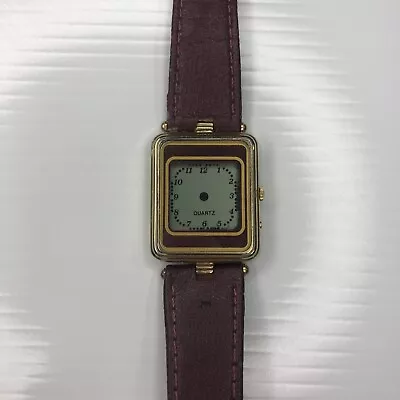 X10 MARCEL 963 Gold Tank Unisex Burgundy Leather LCD Retro Watch Untested • $7.25