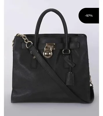 Michael Kors Hamilton Large Ns Black Saffiano Leather Gold Tote Bag Purse • $99.99