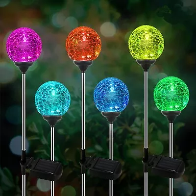 Solar Outdoor Lights - 6 Pack Crystal Glass LED Solar Garden Globe Lights Co... • $56.63