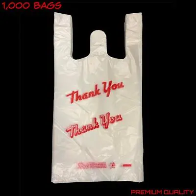 1000 Small THANK YOU T-Shirt Plastic Grocery Retail White Shopping Bags 8x14x16 • $37.99