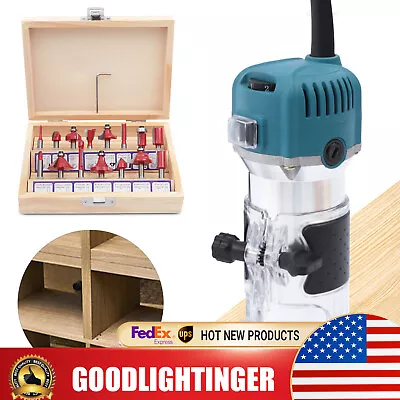 Wood Router Tool Compact Trim Router W/ 6 Variable Speed 15 Wood Router Bits! • $48.92