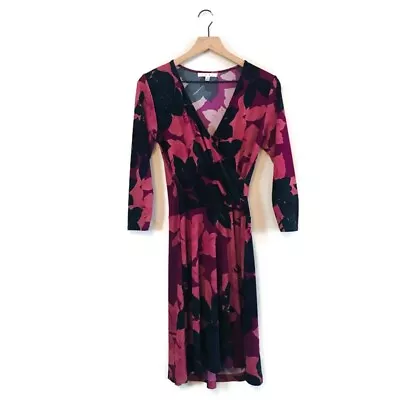 CAbi Shadow Wrap Purple Long Sleeve Slinky MIDI Dress Women’s Size Small 4 6 • $22.40