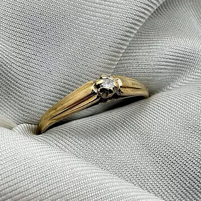 9ct Vintage Yellow Gold Solitaire Diamond Ring Size N1/2 Hallmarked • $99.59