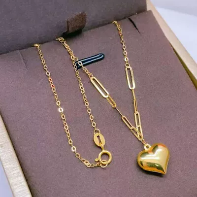 Pure 18K Yellow Gold Necklace Heart Charm Cable O Chain Link For Women / Au750 • $284.81