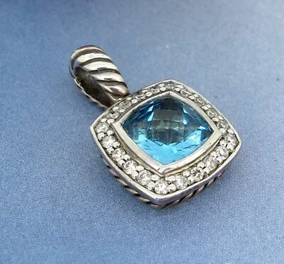 David Yurman .925 Silver Blue Topaz & Diamonds Petite Albion Pendant • $299