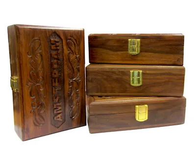 £29.95 • Buy Carved Crafted Wooden Stash Storage Rolling Box With Compartment Large Size