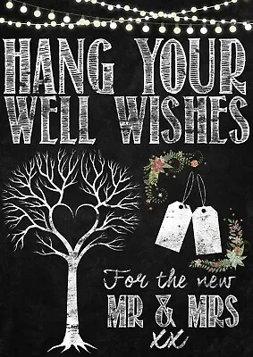 £5.99 • Buy Chalkboard Wedding Wishing Tree Sign Guest Book Poster, Non Personalised